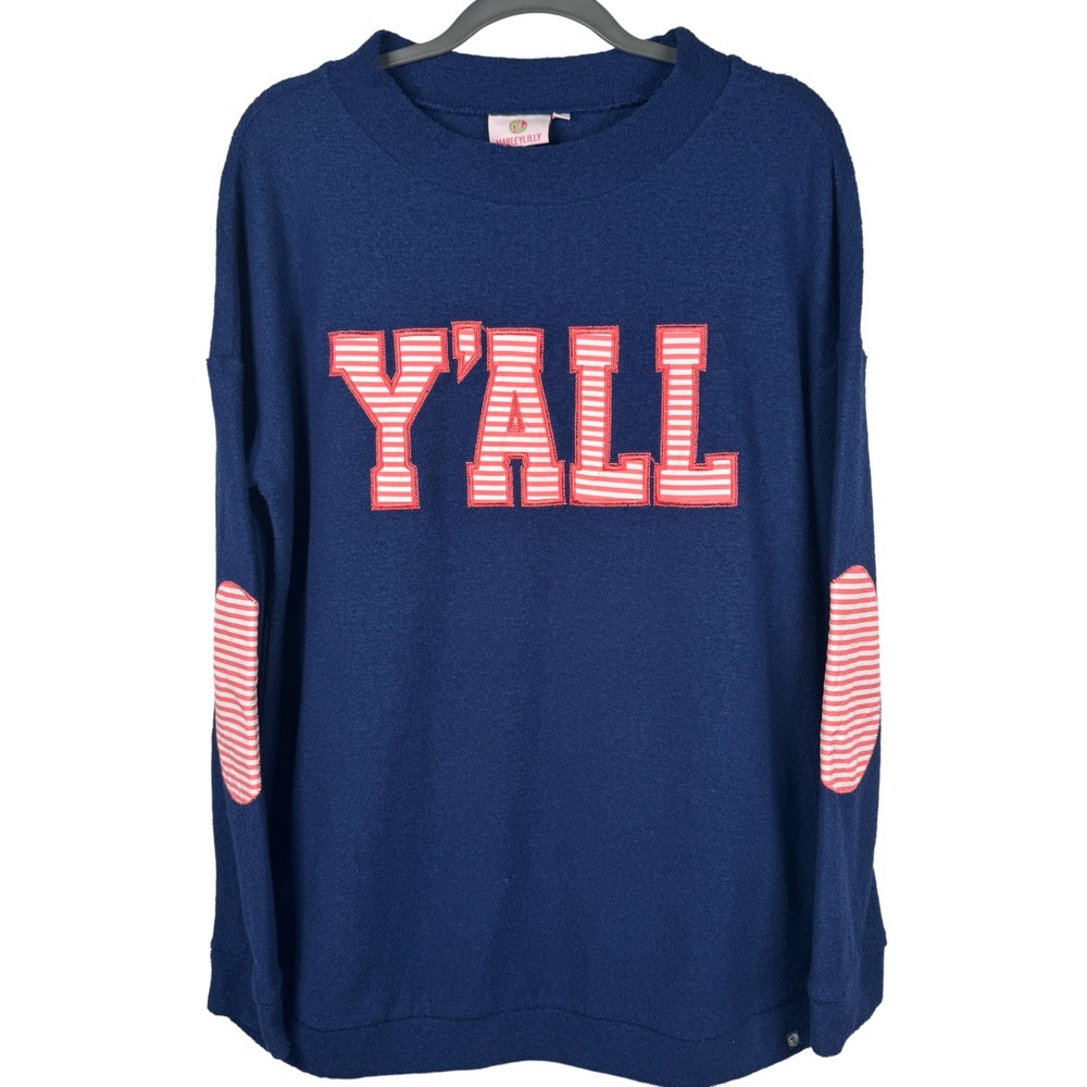 NEW Marley Lilly Y'ALL Terry Sweatshirt Long Sleeve Patchwork Pullover Sz L/XL - Picture 3 of 13